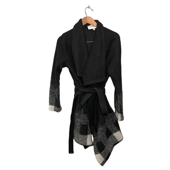 Cupcakes And Cashmere Wool Trench Coat‎ With Tie Ombre Black Grey Size Medium - Picture 1 of 4